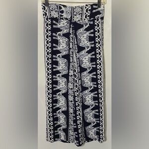 Elephant Print Wrap Split Thigh Wide Leg Pants